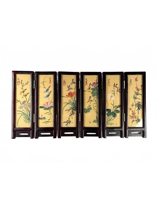 Other - Vintage Mini Folding Screen Two-Sided China Silk Painting Birds Flowers Mountain
